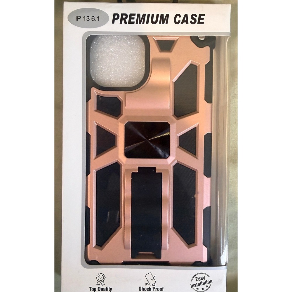 iPhone 13 Case Rose Gold Rugged Shockproof Armor Cover with Kickstand 6.1 inch